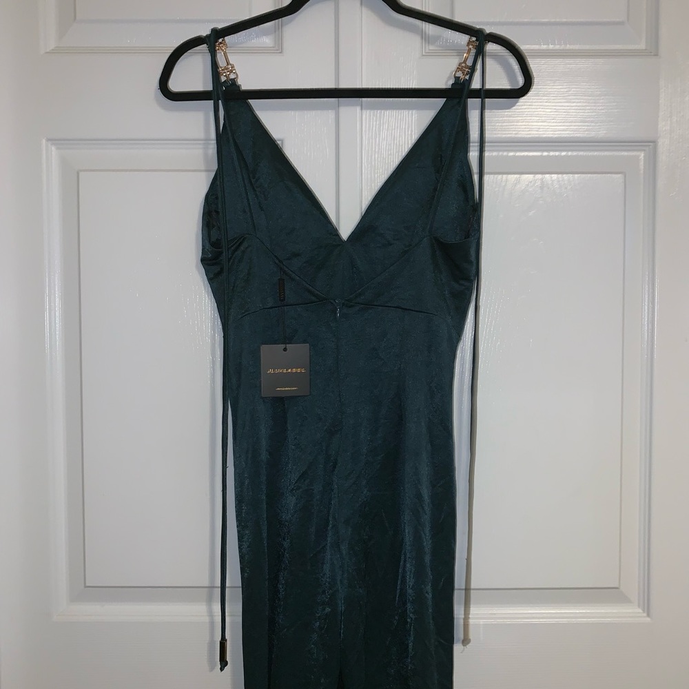 NWT JLUXLABEL Hunter Green Gold Tasseled Jumpsuit - Picture 7 of 13